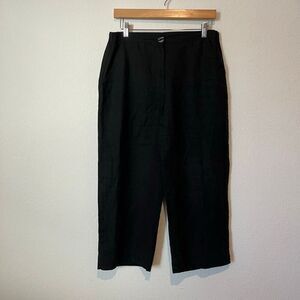 Flax Solid Black Linen Wide Leg Casual Cropped Pants Women's Size P Small